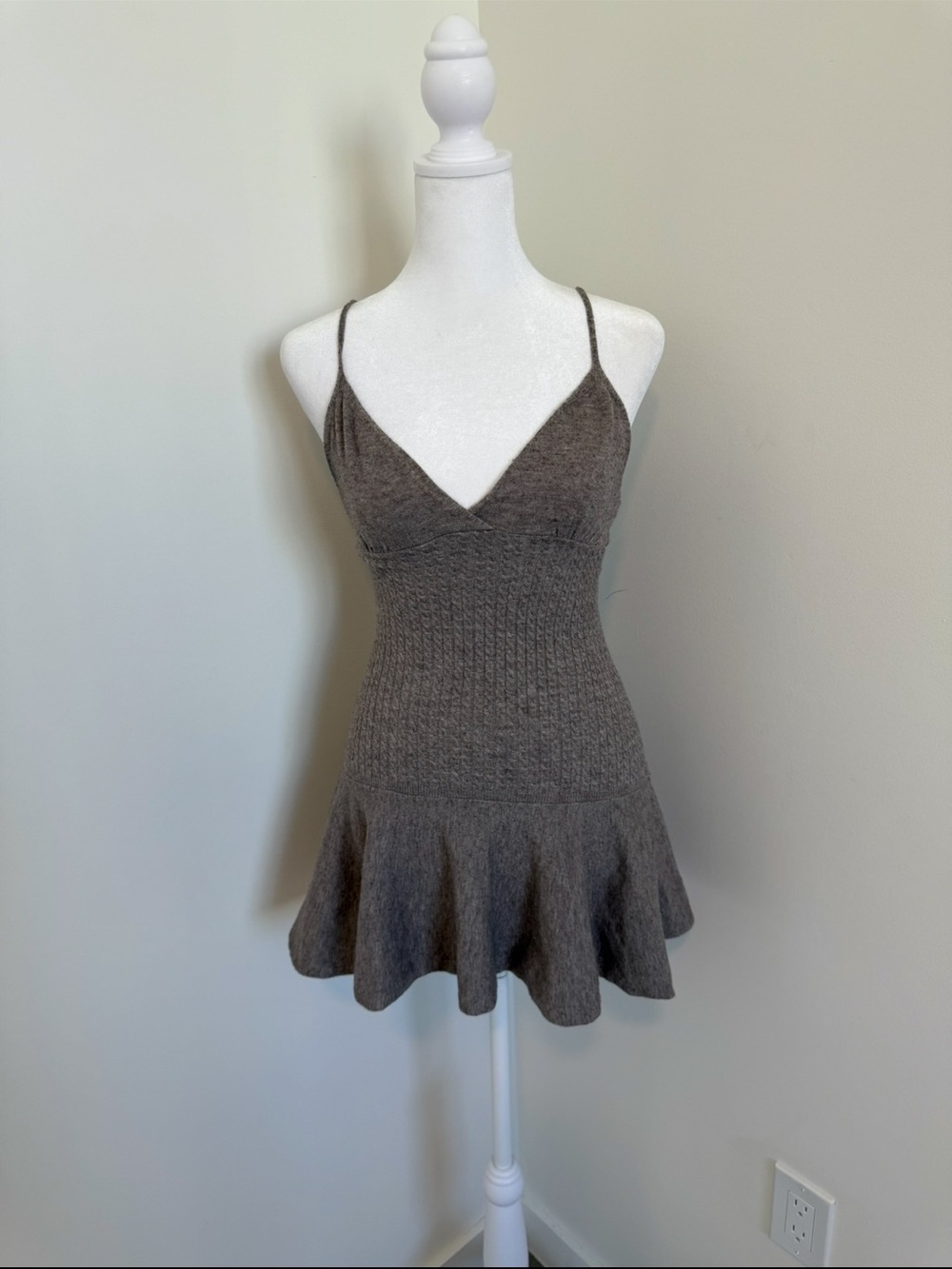 Windsor Brown Knit Spaghetti-Strap Flared Dress